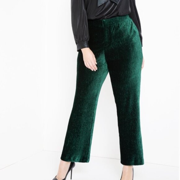 Eloquii Deep Green Velvet Spants 20 - Picture 1 of 4